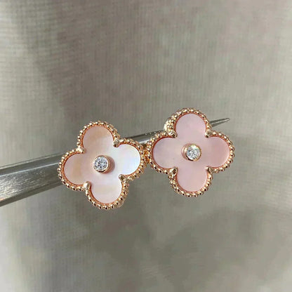 [Stars Jewelry]CLOVER MEDIUM 1 MOTIFS  PINK MOP DIAMOND EARRINGS