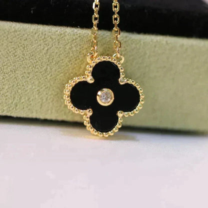 [Stars Jewelry]CLOVER 15MM DIAMOND ONYX NECKLACE