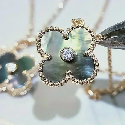 [Stars Jewelry]CLOVER 15MM DIAMOND AND MOTHER-OF-GREY NECKLACE