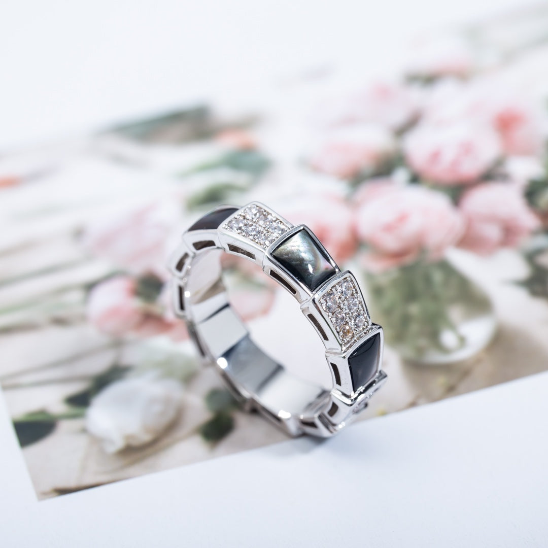 [Stars Jewelry]SERPENTI RING SILVER DIAMOND BLACK MOP 4MM