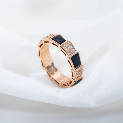 [Stars Jewelry]SERPENTI RING PINK GOLD BLACK MOP DIAMOND PAVED 4MM