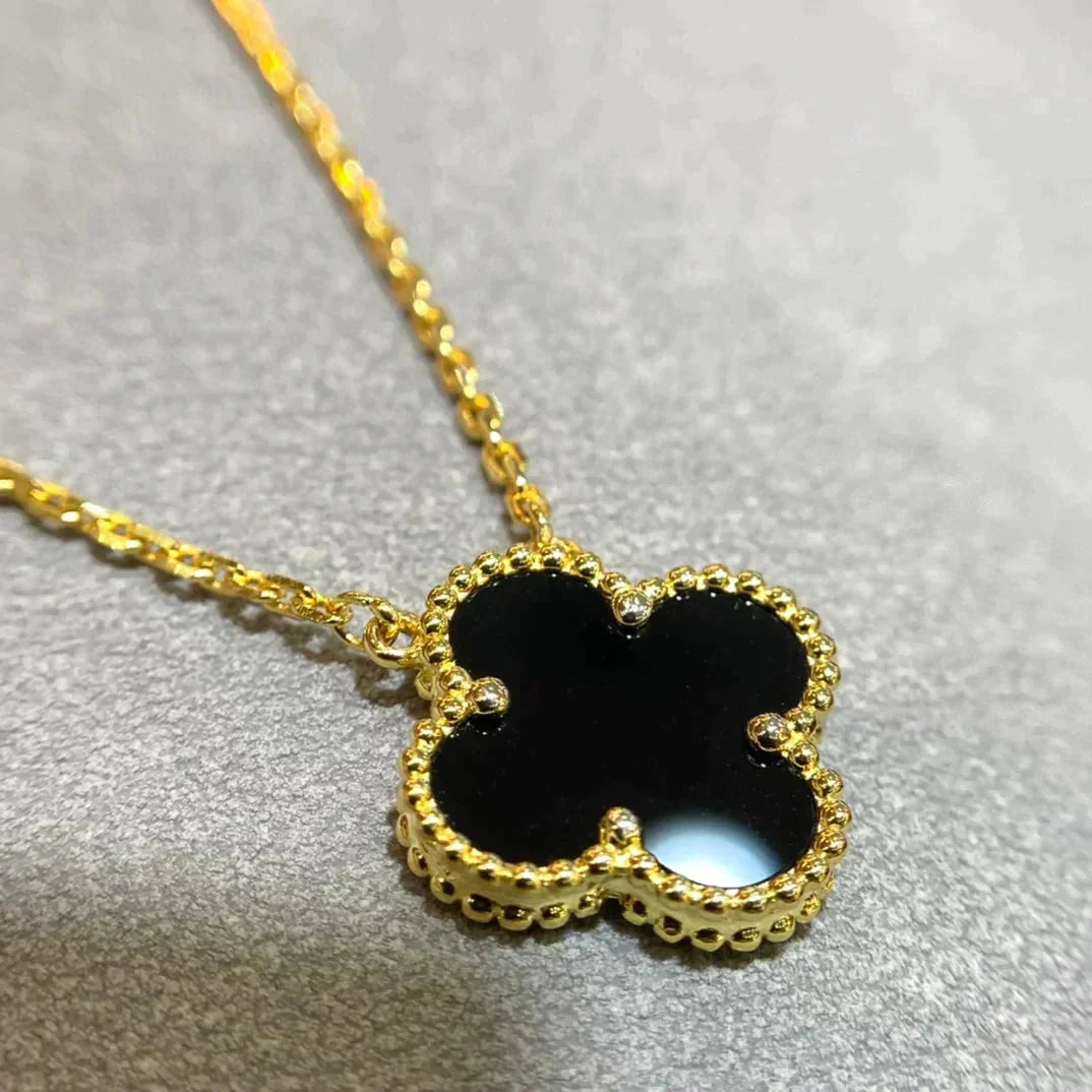 [Stars Jewelry]CLOVER 15MM BLACK ONYX SINGLE FLOWER NECKLACE