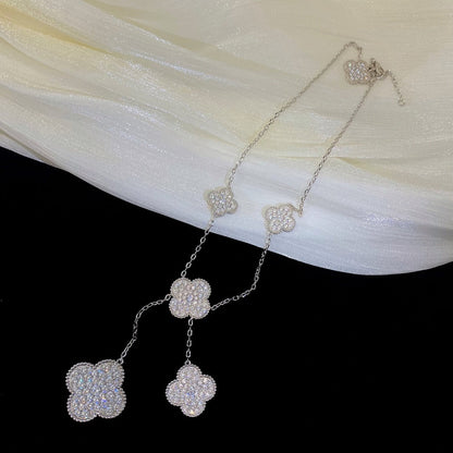 [Stars Jewelry]CLOVER 5 MOTIFS SILVER DIAMONDS NECKLACE