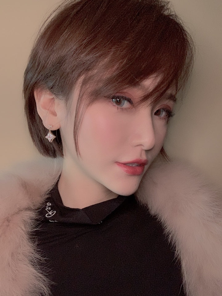 [Stars Jewelry]DOUBLE STAR PINK GOLD MOP DROP EARRINGS