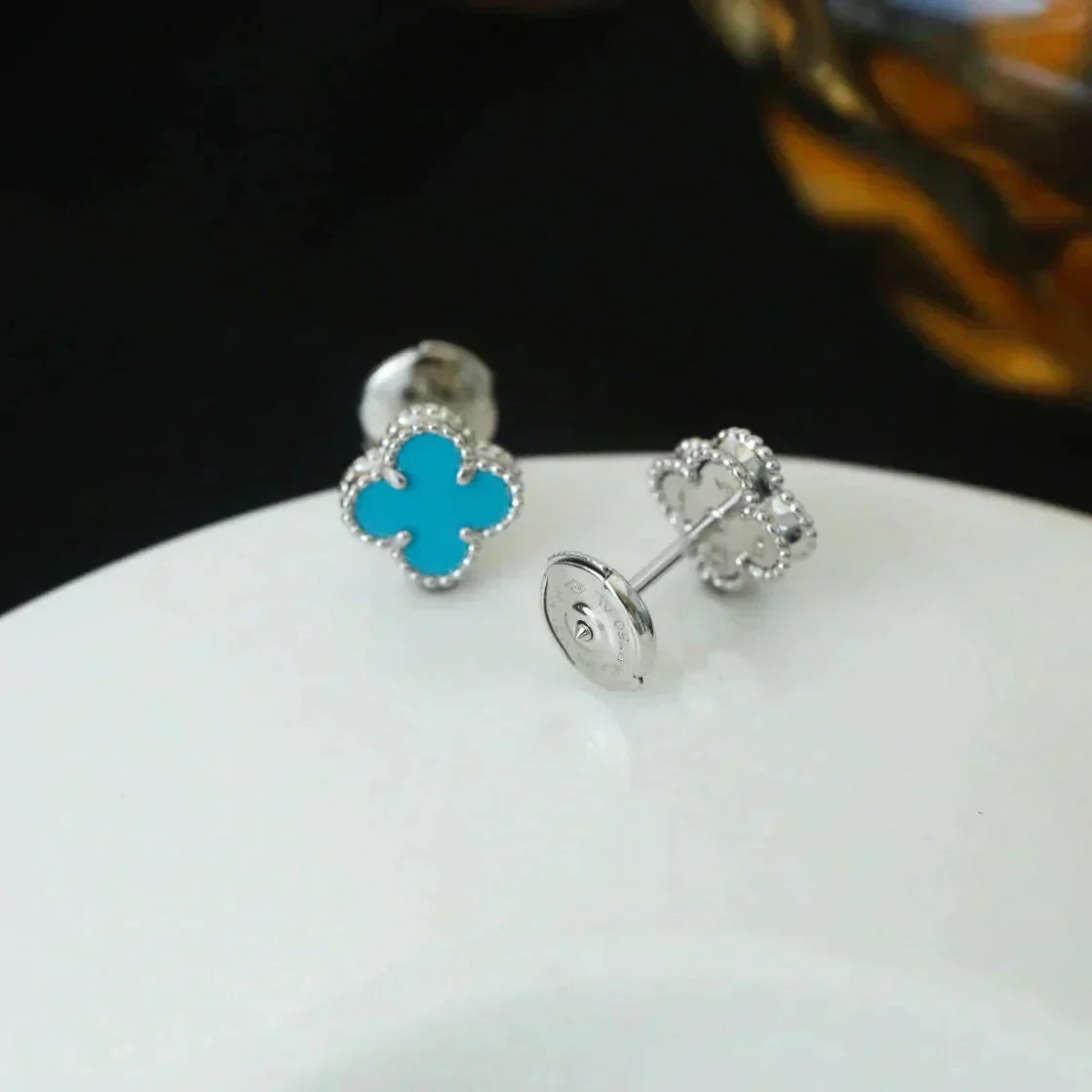 [Stars Jewelry]CLOVER MINI 9.5MM ONYX STUD EARRINGS SILVER