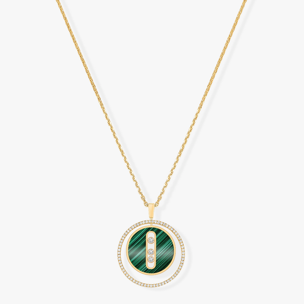 [Stars Jewelry]LUCKY MOVE 3 DIAMOND MALACHITE GOLD DIAMOND NECKLACE