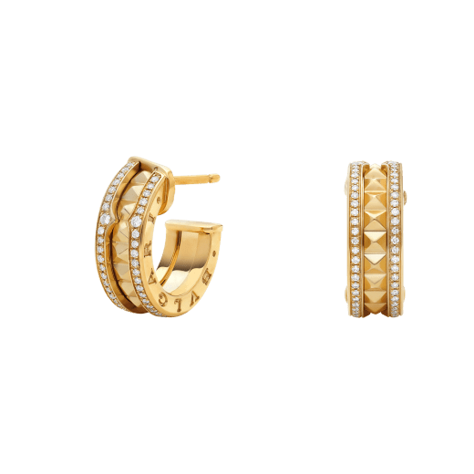 [Stars Jewelry]ZERO 1 ROCK GOLD EARRINGS WITH STUDDED SPIRAL AND PAVED DIAMONDS
