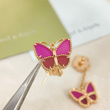 [Stars Jewelry]ROSE QUARTZ TWO‑FLOWER BUTTERFLY DROP EARRINGS