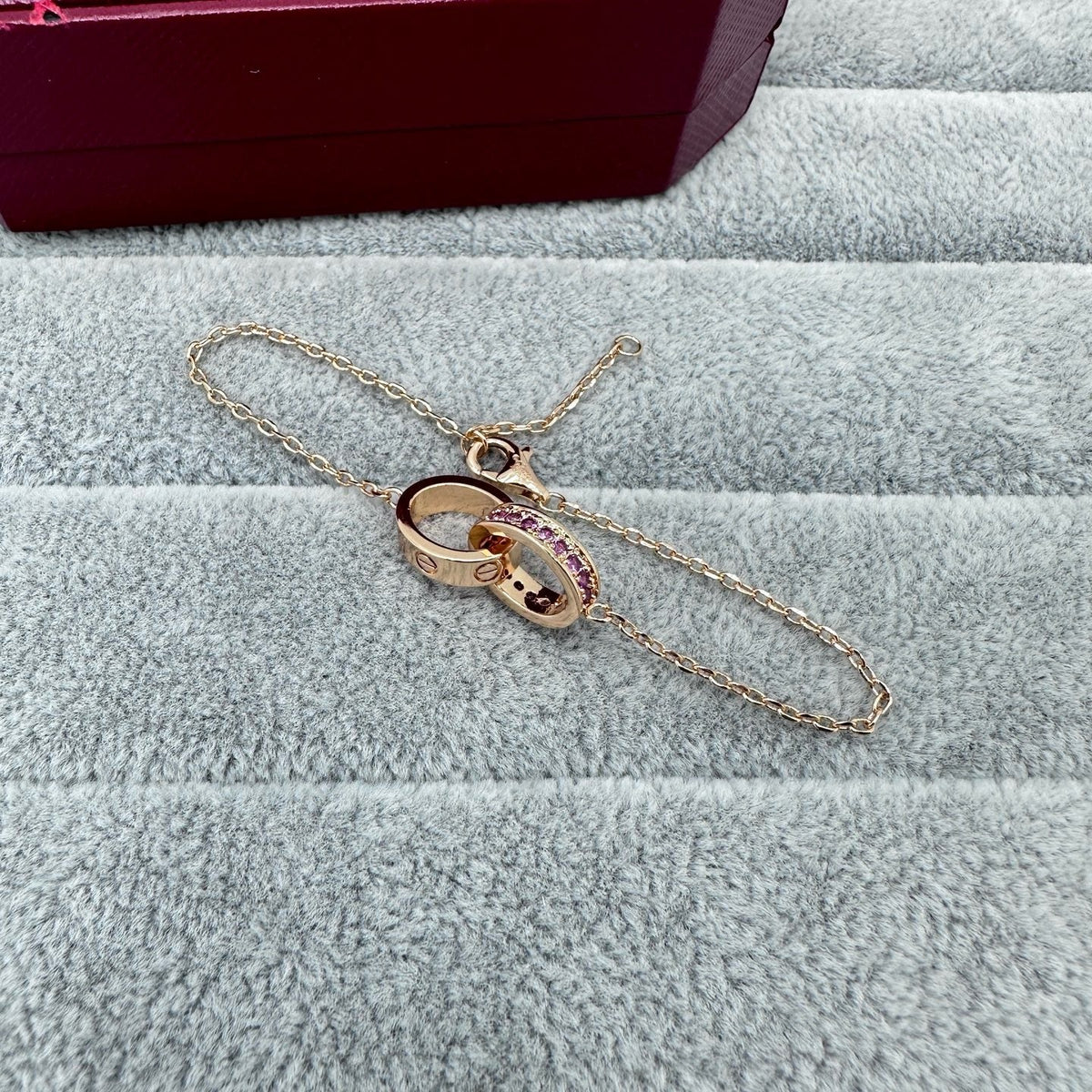 [Stars Jewelry]LOVE DOUBLE PINK STONES RING BRACELET