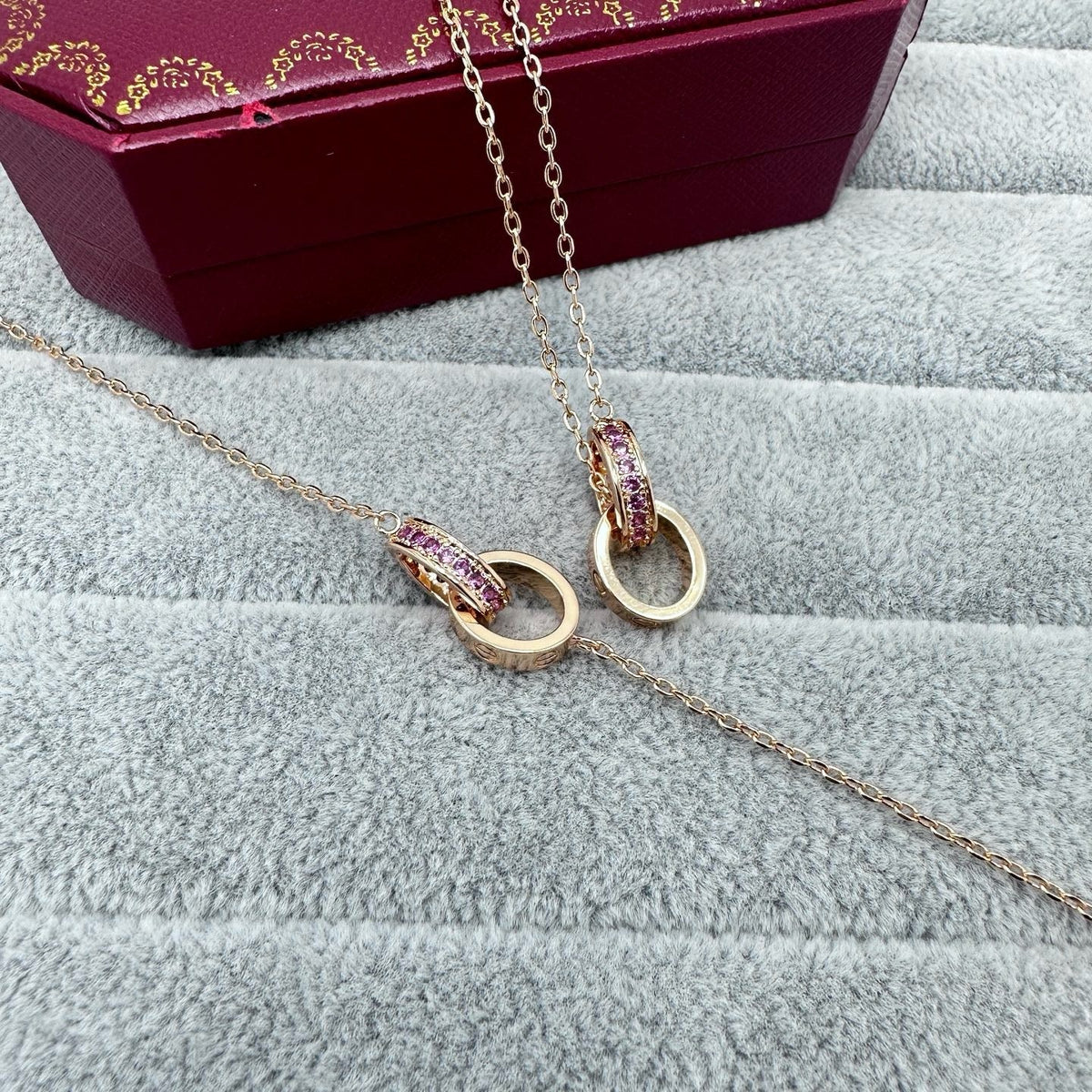 [Stellar Jewelry]LOVE DOUBLE PINK STONES RING BRACELET