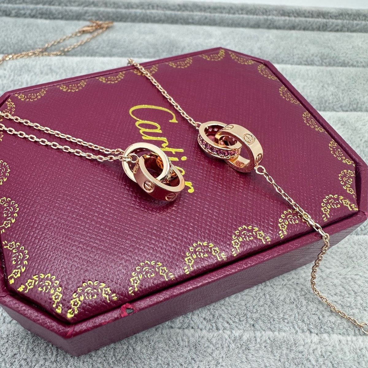 [Stars Jewelry]LOVE DOUBLE PINK STONES RING BRACELET