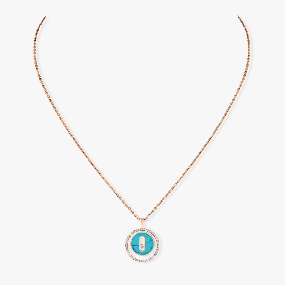 [Stars Jewelry]LUCKY MOVE 1 DIAMOND TURQUOISE PINK GOLD DIAMOND NECKLACE