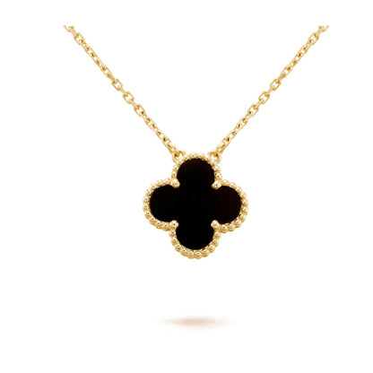 [Stars Jewelry]CLOVER 15MM BLACK ONYX SINGLE FLOWER NECKLACE