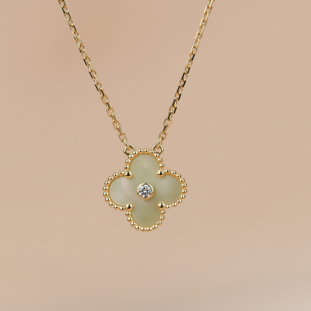 [Stars Jewelry]CLOVER 15MM DIAMOND GOLD MOTHER OF PEARL NECKLACE