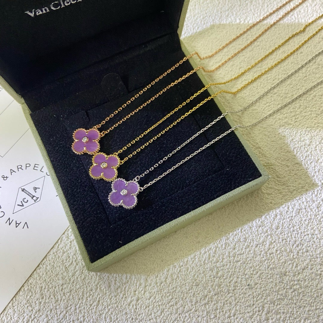 [Stars Jewelry Jewelry]CLOVER 15MM DIAMOND  PURPLE VIOLET NECKLACE