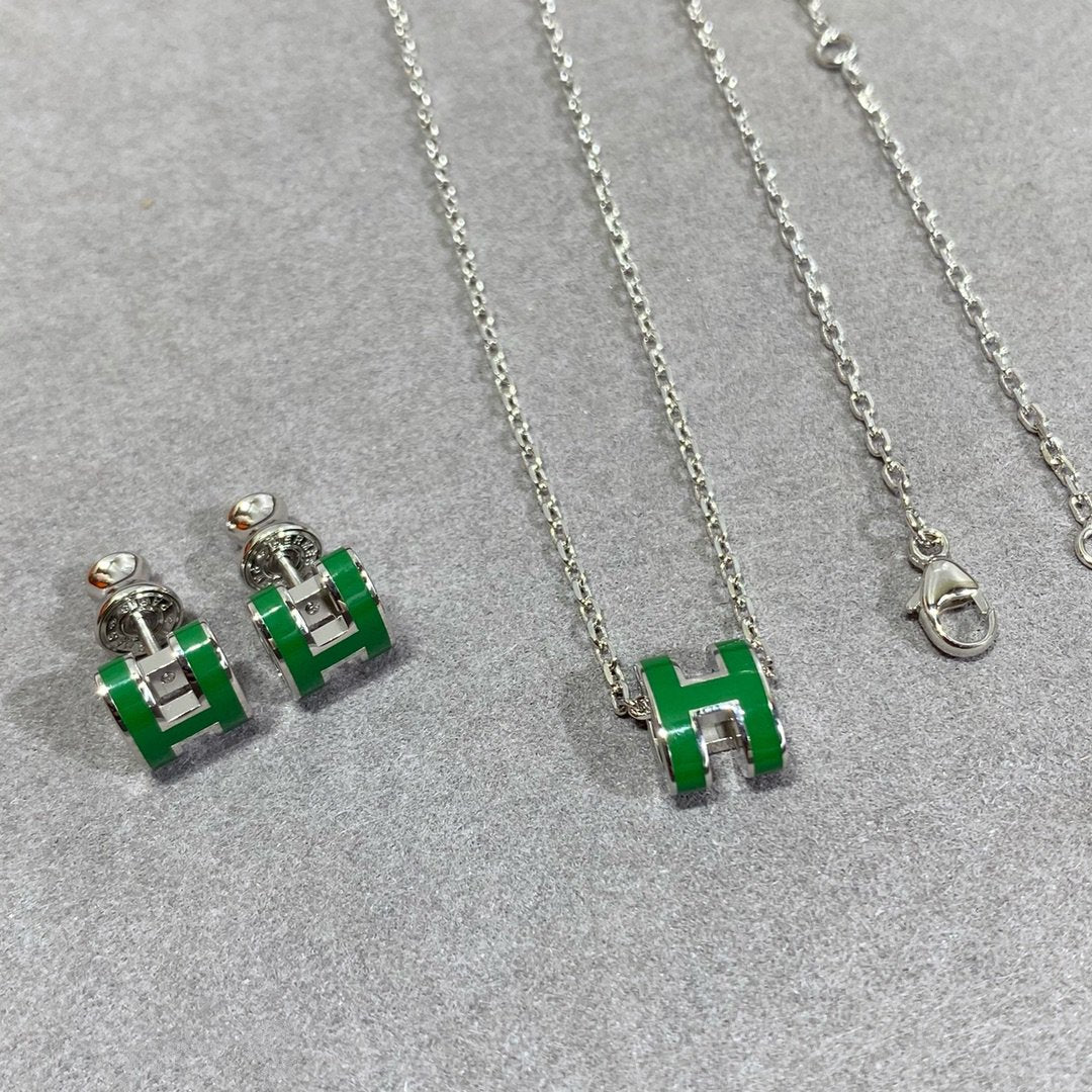[Stars Jewelry]POP H GREEN NECKLACE SILVER AND GOLD