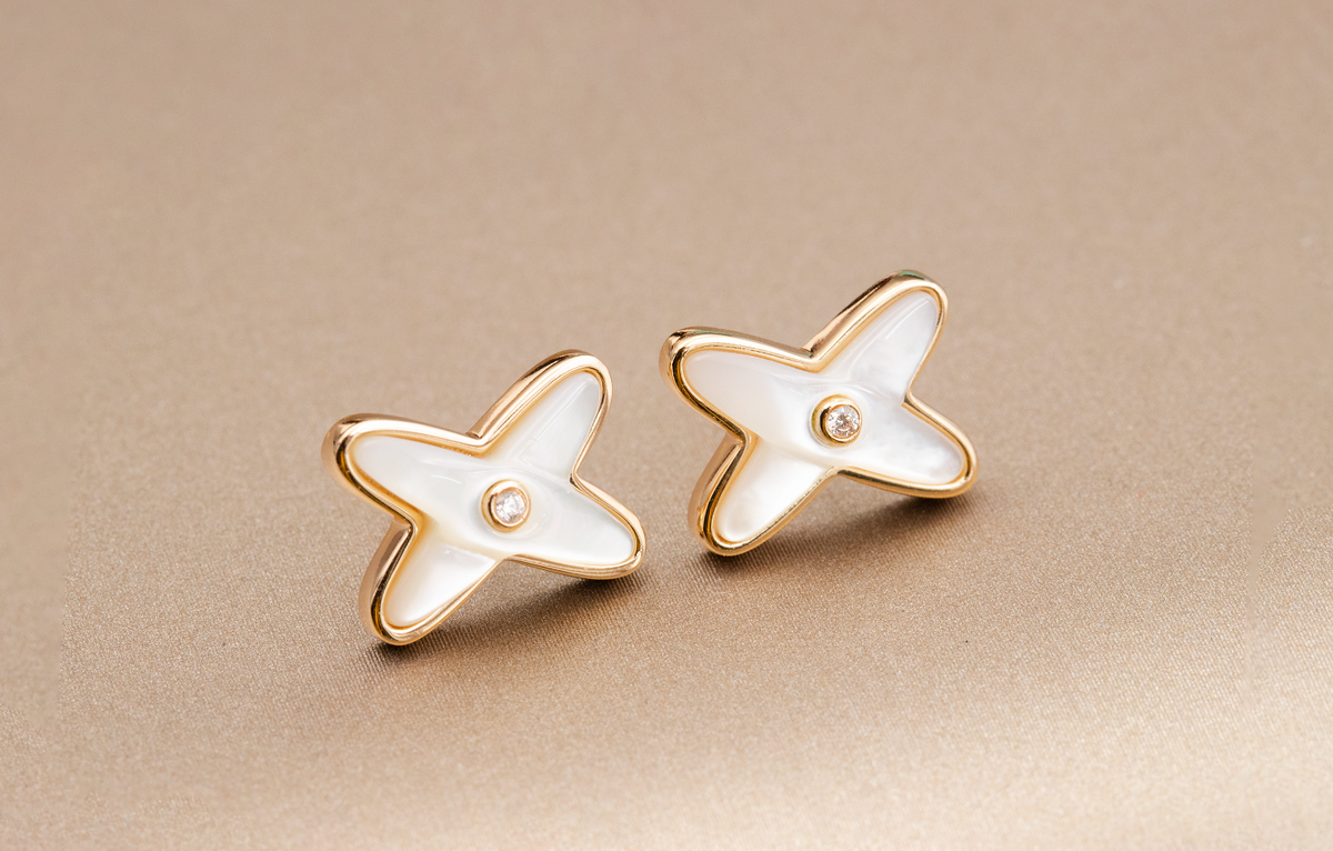 [Stars Jewelry]JEUX DE WHITE MOP ROSE GOLD DIAMOND EARRINGS