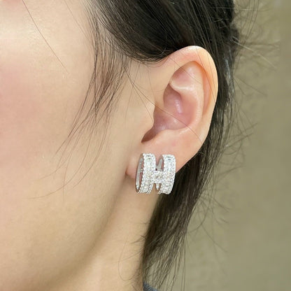 [Stars Jewelry]H STUD EARRINGS WITH SILVER DIAMONDS