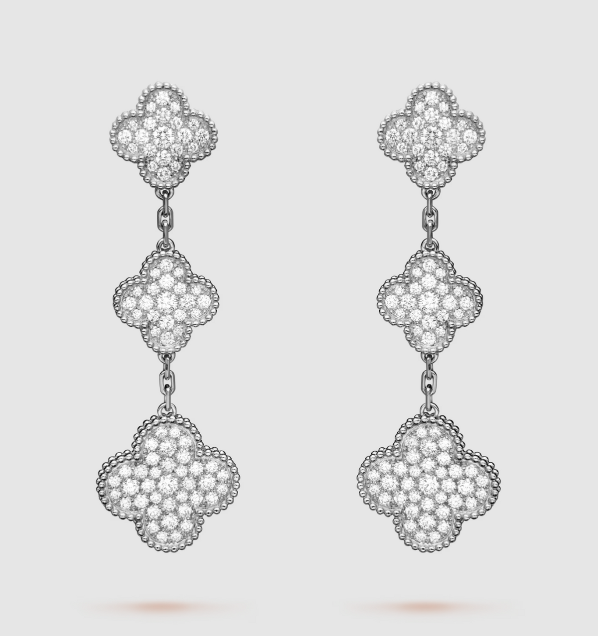 [Stars Jewelry]CLOVER 3 MOTIF DIAMOND SILVER DROP EARRINGS
