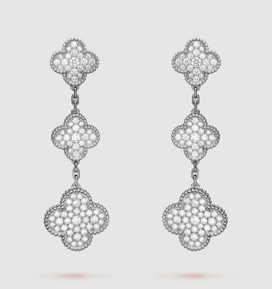[Stars Jewelry]CLOVER 3 MOTIF DIAMOND SILVER DROP EARRINGS