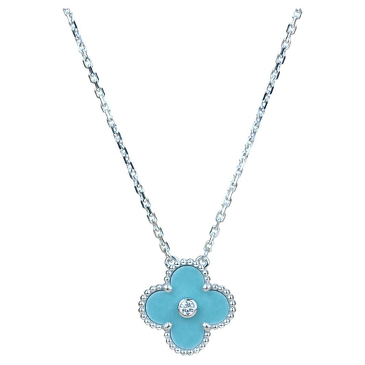[Stars Jewelry]CLOVER 15MM DIAMOND SVRES PORCELAIN  NECKLACE SILVER