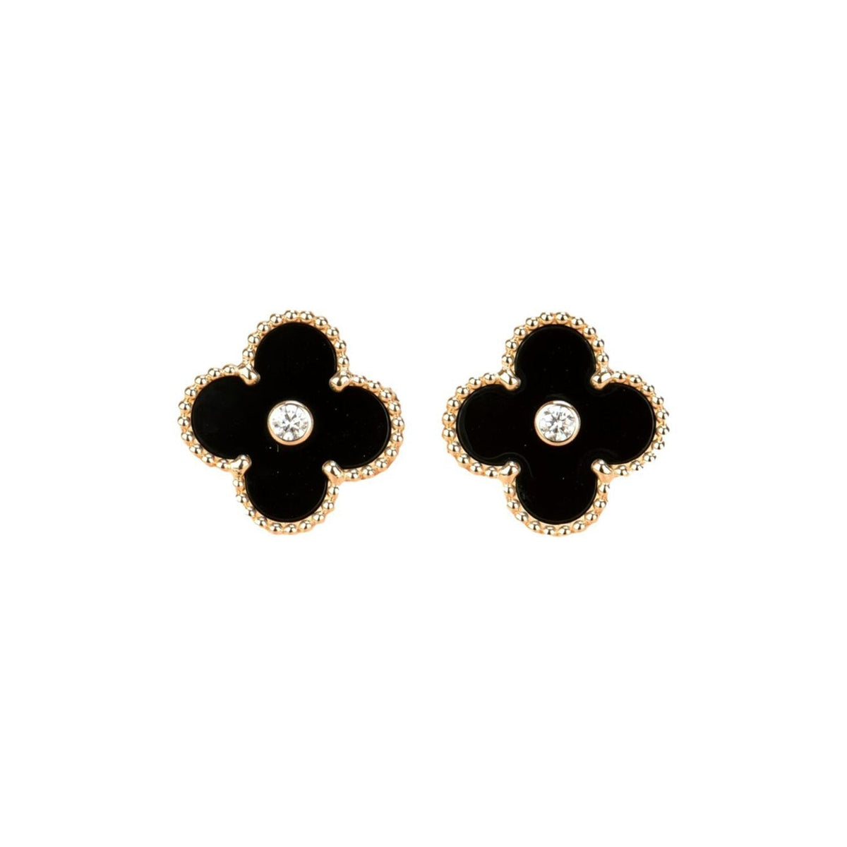 [Stars Jewelry]CLOVER MEDIUM 1 MOTIFS ONYX DIAMOND EARRINGS