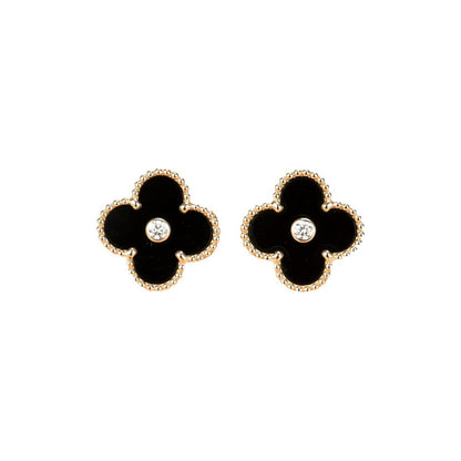 [Stars Jewelry]CLOVER MEDIUM 1 MOTIFS ONYX DIAMOND EARRINGS