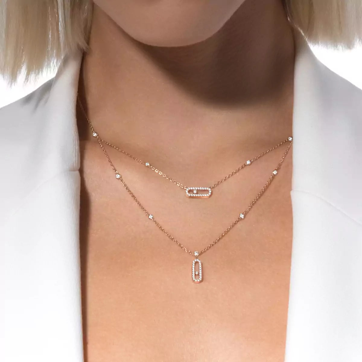[Stars Jewelry]2 Rows Rose Gold Diamond Pave_ Necklace Move Uno
