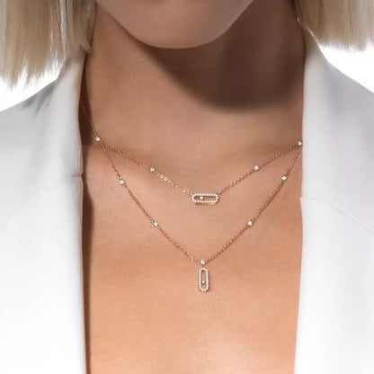 [Stars Jewelry]2 Rows Rose Gold Diamond Pave_ Necklace Move Uno