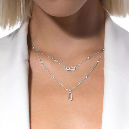 [Stars Jewelry]2 Rows Rose Gold Diamond Pave_ Necklace Move Uno