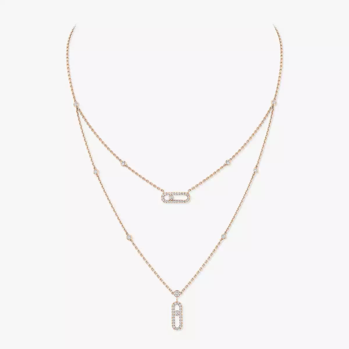 [Stars Jewelry]2 Rows Rose Gold Diamond Pave_ Necklace Move Uno