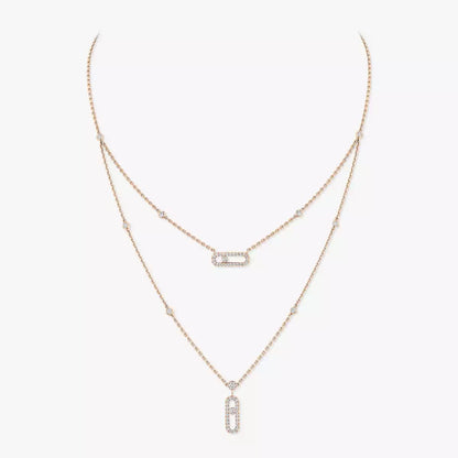 [Stars Jewelry]2 Rows Rose Gold Diamond Pave_ Necklace Move Uno