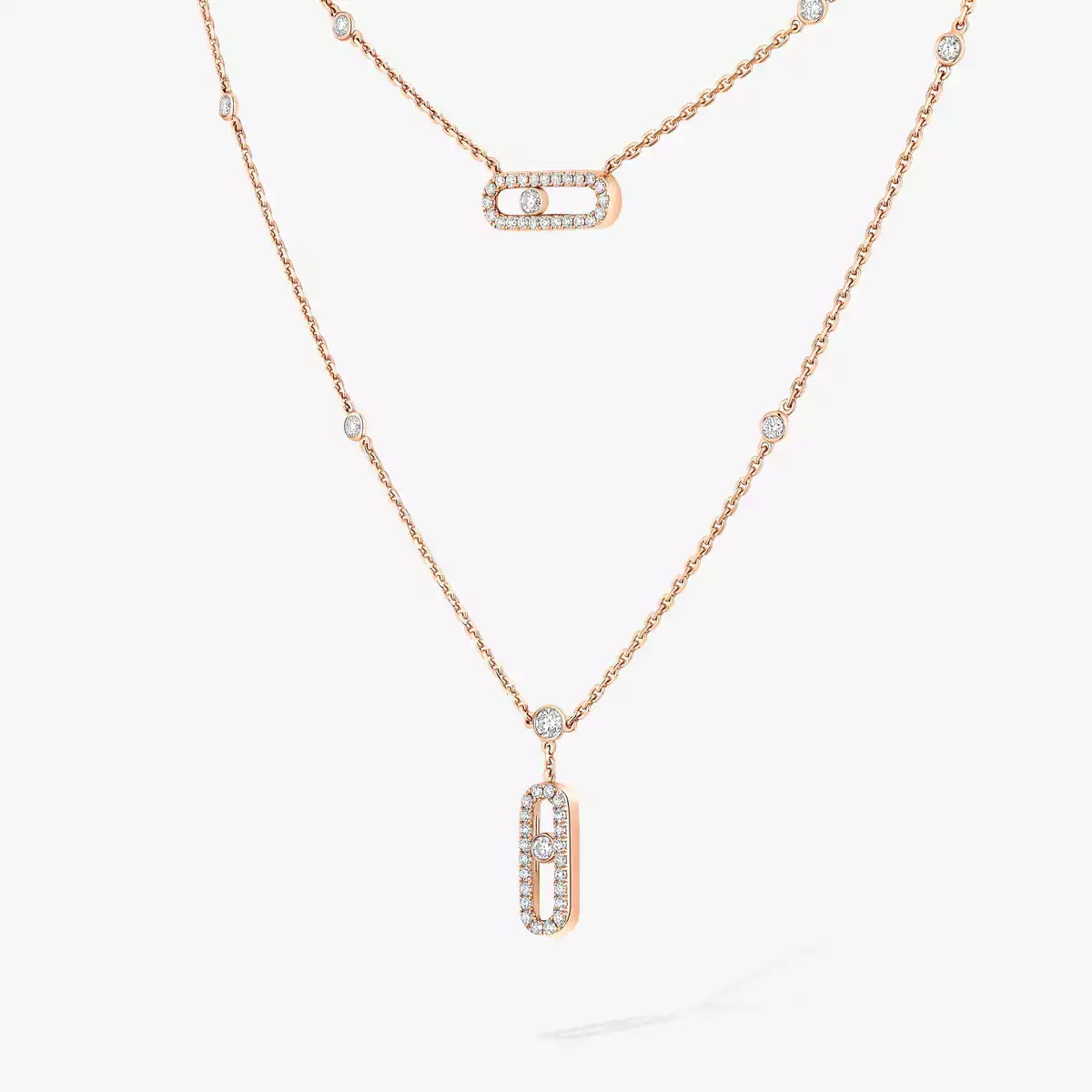 [Stars Jewelry]2 Rows Rose Gold Diamond Pave_ Necklace Move Uno