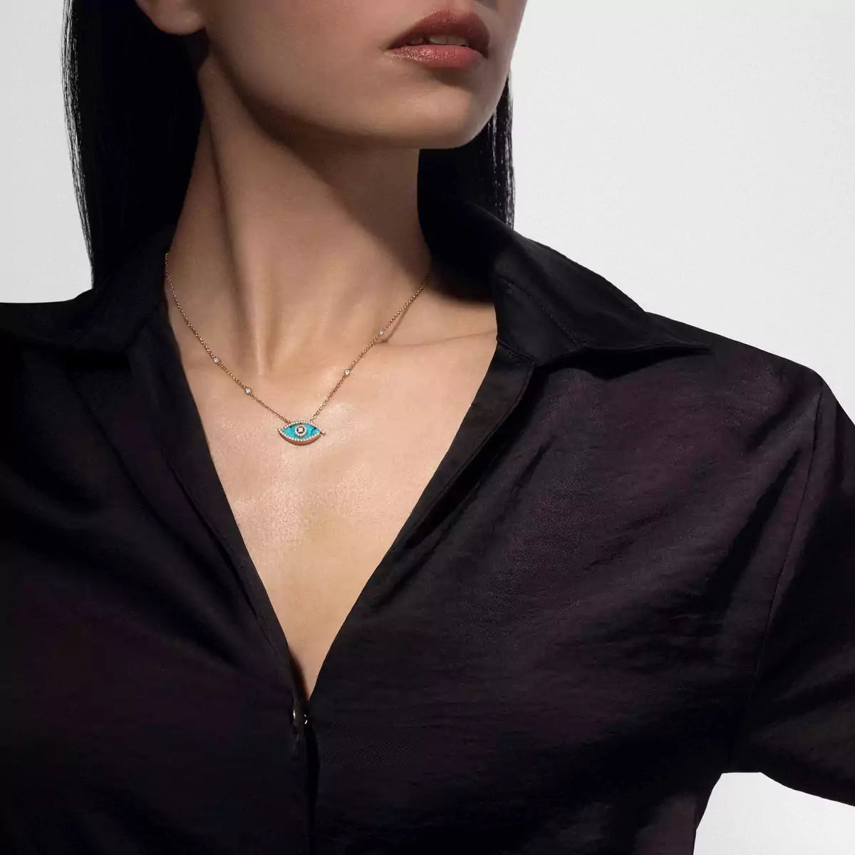 [Stars Jewelry]Lucky Eye Diamond Necklace in  Gold and Turquoise