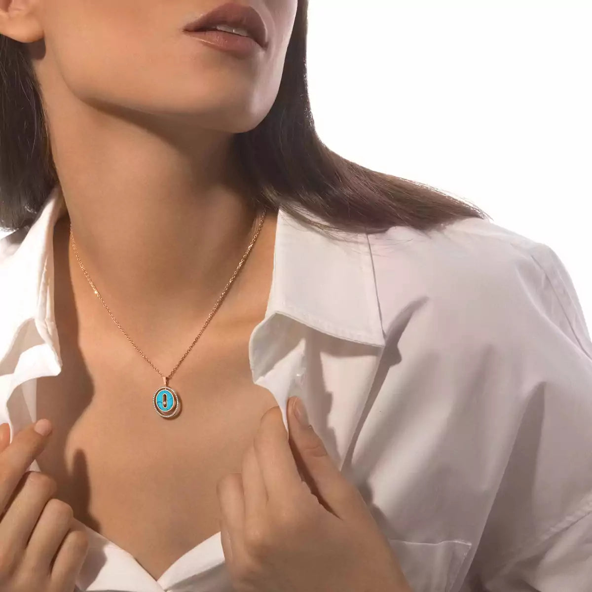 [Stars Jewelry]Lucky Move Diamond Necklace in Rose Gold and White Mother-of-Pearl